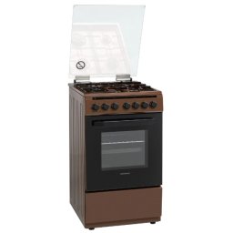 Aragaz mixt Heinner HFSC-V60LITGC-BRW, 4 arzatoare gaz, aprindere, cuptor electric, timer, grill, clasa A, 50 cm, maro