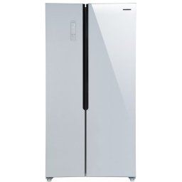 Side by side Heinner HSBS-H442NFGWHE++, motor inverter, 442 litri, inaltime 177 cm, no frost, display, clasa E, sticla alba