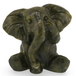 Elefant figurina gravata unicat din Jad, 9cm