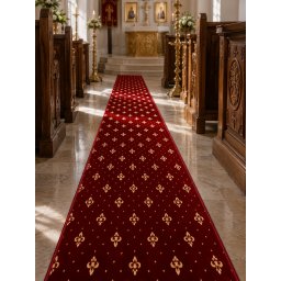 Traversa Bisericeasca Lotos 15033-210 W, Latime 0.8m, Marime 80 x 200 cm, Grena, Inaltime Fir 8 mm, Festonata Surfilata Tivita, Antialergica, Polipropilena, Manastire, Biserica, Altar, Naos, Prona