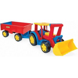 Tractor de jucarie Wader Gigant Tractor Loader and trailer set 117 cm, cu incarcator si remorca, lungime 117 cm