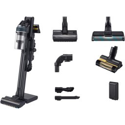 Aspirator vertical Samsung Jet 95 Complete VS20C9544TB/GE, 0.8L, 25.2V, 580W, Digital Inverter, Perie Jet Dual pentru covoare, Perie Slim LED pentru parchet, Perie Pet, Z-Station, 60 min autonomie, Negru-Albastru