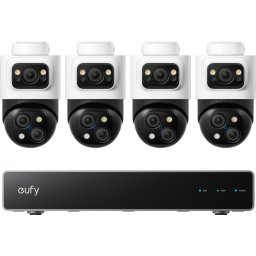 Kit supraveghere video eufy PoE NVR S4 Max, Rezolutie 4K, AI, IP65, cu 4 camere PTZ Bullet cu 3 lentile