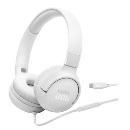 Casti On-ear, JBL Tune 520C, cu fir, Microfon, USB-C, Alb