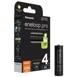 Acumulatori Panasonic BK-3HCDE/4BE, Eneloop PRO AA Ni-MH (R6), 2500mAh, 4 Bucati/Set, Negru