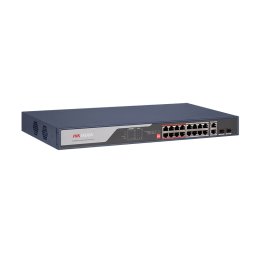 Switch PoE Hikvision, 16 porturi PoE 10/100 Mbps, 2 porturi combo Gigabit, buget PoE 225W, Long Range 300m, PoE Watchdog, DS-3E0318P-E(C)
