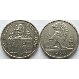 Belgia 1938 - 5 franci, circulata