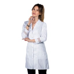 OUTLET Halat medical alb Mara, dama, cu guler tip sal, doua buzunare si maneca lunga cu dantela
