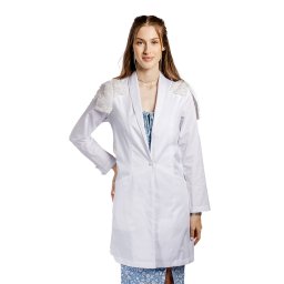 OUTLET Halat medical alb Ivana, dama, cu guler sal, nasturi tip perluta, doua fundite si maneca lunga
