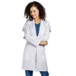 OUTLET Halat medical alb Raisa, dama, cu guler sal, nasturi tip perluta, doua fundite si maneca lunga