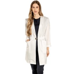 OUTLET Halat medical alb Eva, dama, cu guler anchior, inchidere decorativa curea cu catarama si maneca lunga