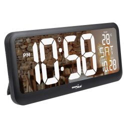 Ceas Digital Mare MACLEAN Montabil pe Perete cu Senzor de Temperatura 37x17cm Display LCD Alb