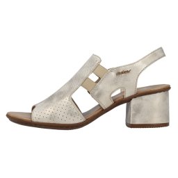 Sandale dama, auriu, elegante, piele ecologica, perforate, cu toc, Rieker 64665-60-Auriu (Marime: 37)