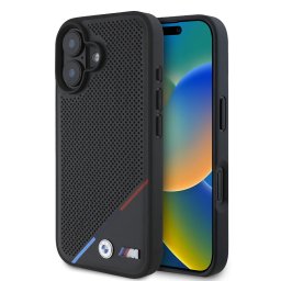 Husa iPhone 16 - Hardcase M Perforated Tricolor Line MagSafe (BMHMP16S23PUPDK) - Black