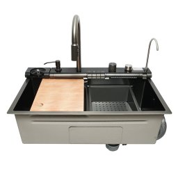 Chiuveta de bucatarie multifunctionala din inox, cu 2 baterii si display