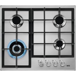 Plita incorporabila AEG HGB64420SM, Gaz, 4 arzatoare, Aprindere electrica, Gratar fonta, 60 cm, Inox