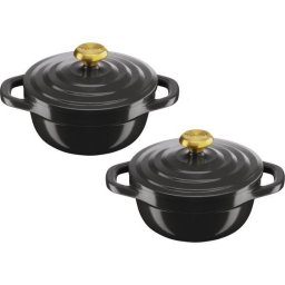 Set de 2 oale cu capace TEFAL Air Cocotte E255S255, D11cm, V0.45L, Aluminiu turnat, Negru