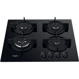 Plita incorporabila Whirlpool GOR 625/NB1, Gaz, 4 arzatoare, Siguranta arzatoare, Wok, Gratare fonta, 60 cm, Negru