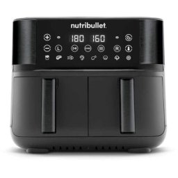 Friteuza dubla fara ulei Nutribullet Twin Drawer Air Fryer NBA081B, 2850 W, 2 sertare x 4L, 8 programe presetate, Afisaj digital, Negru