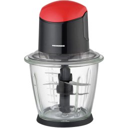 Tocator de legume HEINNER HMC-K500BKR, 500W, Bol sticla de 1.5L, 3 cuțite inox, Negru/Rosu