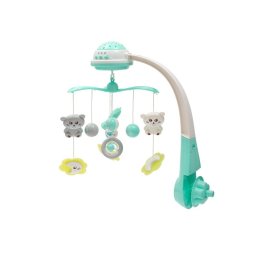 Carusel muzical, BabyMix, pentru patut bebelusi, cu proiectii, cu melodii si sunete ale naturii, cu 10 jucarii si ceas de jucarie pe suport, Mint