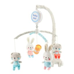 Carusel muzical, BabyMix, pentru patut, cu 5 jucarii din plus, Bears and rabbits
