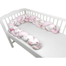Protectie laterala, MimiNu, pentru patut bebe, Tip Bumper impletit, din bumbac, din Lungime 220 cm, Pink Ballerina