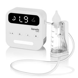 Aspirator nazal electric, Lionelo, Babyair Flow, Multifunctional, 9 trepte de aspirare, Functionare wireless pana la 2.5 h, Silentios, Functie de lampa, 3 varfuri din silicon, Perie de curatare inclus
