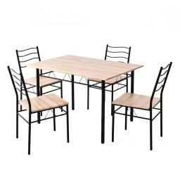 Kiwari Aika set masa + 4 scaune, MDF/metal, masa 110x70x75cm 9.4kg + scaune 36x44x82cm 2.9kg, inaltime sezut 45cm, capacitate masa 30kg/scaun 100kg, lemn deschis/negru - Verificat A · Re-Bloom