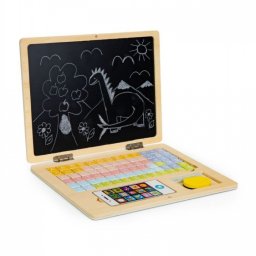 Laptop educational din lemn cu magnet si taste din lemn Ecotoys G068 - Roz