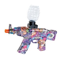 Mitraliera de Jucarie Electrica, Flippy, cu Bile de Hidrogen de Gel, Gun Bluster, Tragere in rafala, varsta peste 6 ani, Ochelari de protectie, 1000 de bile Incluse, Cablu de Incarcare, 28x31 cm, AK47, Mov