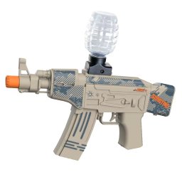 Mitraliera de jucarie electrica Flippy cu bile de hidrogen de gel, gun bluster, tragere in rafala, varsta peste 6 ani, ochelari de protectie, 5000 de bile incluse, cablu de incarcare, 28x31 cm, AK47, crem