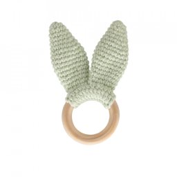 Jucarie dentitie din bumbac cu inel din lemn BabyJem Amigurumi (Culoare: Verde)