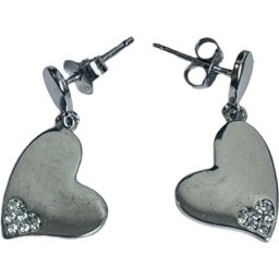 Cercei din Argint 925 Jolie Silver, Model Inimi cu Zirconii, 29 x 13 mm, 2.7 g
