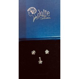 Set Pandativ cu Cercei pentru Dama, Jolie, Argint 925, Model Floricele Colorate, 1.60 g, Argintiu