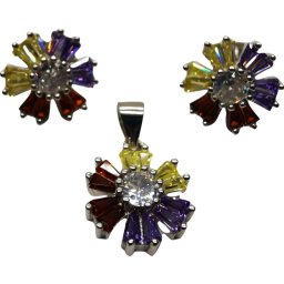 Set Argint 925 Flori Multicolore cu Mijloc Alb Model 1, 5 g