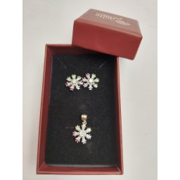 Set Pandativ cu Cercei pentru Dama, Jolie, Argint 925, Model Floare cu Margini Colorate, 4.48 g, 1.5 cm x 1.7 cm, Argintiu/Multicolor