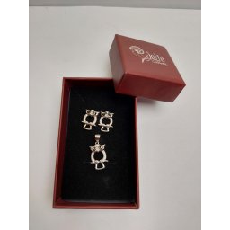 Set Pandativ cu Cercei pentru Dama, Jolie, Argint 925, Model Bufnita Contur, 4.1g, 2 cm x 1.1 cm, Argintiu