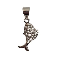 Pandantiv pentru Lanț din Argint 925, Jolie Silver, Model Pește, cu Pietre Decorative Incolore, Design Detaliat, Finisaj Lucios, 1.1 g, 1.5x0.8 cm, Argintiu