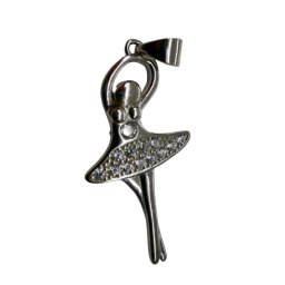 Pandantiv din Argint 925, Model Balerina Mare, Bijuterie Decorativa cu Detalii Fine si Pietre Stralucitoare, Argintiu