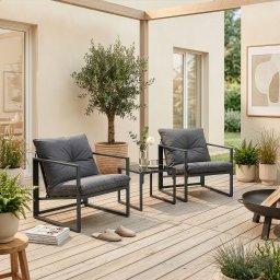 Set mobilier de gradina Karg, 3 piese, gri închis, cu 2 fotolii