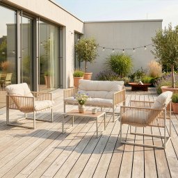 Set mobilier gradina Karg 4 piese bej, aspect ratan, cu perne