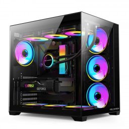 Carcasa gaming Interlink Pro Gaming ELITE Black ATX, 7 ventilatoare ARGB