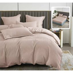 Lenjerie de pat 6 piese cappuccino, cu cearceaf elastic, 200x230