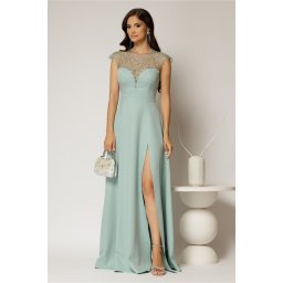 Rochie DY Fashion lunga verde mint de seara cu aplicatii la bust