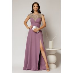 Rochie DY Fashion lunga lila de seara cu aplicatii la bust