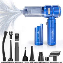 RESIGILAT: Aspirator Auto Portabil PRO3 Gadgetry cu Acumulator Interschimbabil 7500mAh 4 in 1, 18000Pa, 3 Viteze, 100W