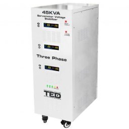 Stabilizator trifazat 242V-520V 36KW cu ServoMotor si sinusoidala pura + ecran LCD cu valorile tensiunii