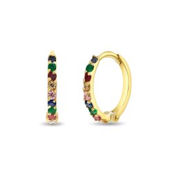 Cercei din Aur 14K pentru Copii – Huggie cu Pietre CZ Multicolore, inchidere sigura