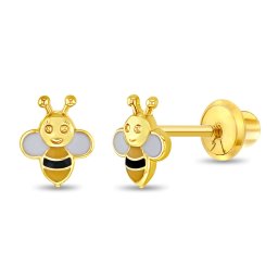 Cercei din Aur 14K pentru Copii, model Albinute Email, inchidere cu Filet si Protectie